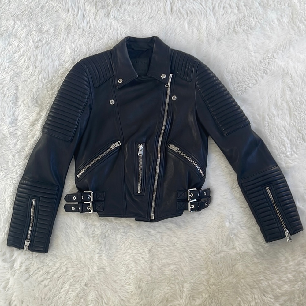 All Saints lamb leather biker jacket size 6 slim fit